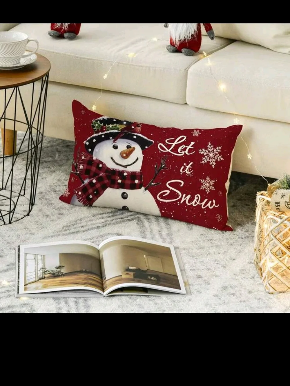 Let It Snow Red Snowman Pillow Cover